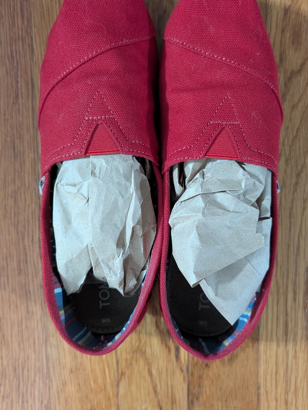 TOM'S Red Canvas Slip-On Shoes, Size 8